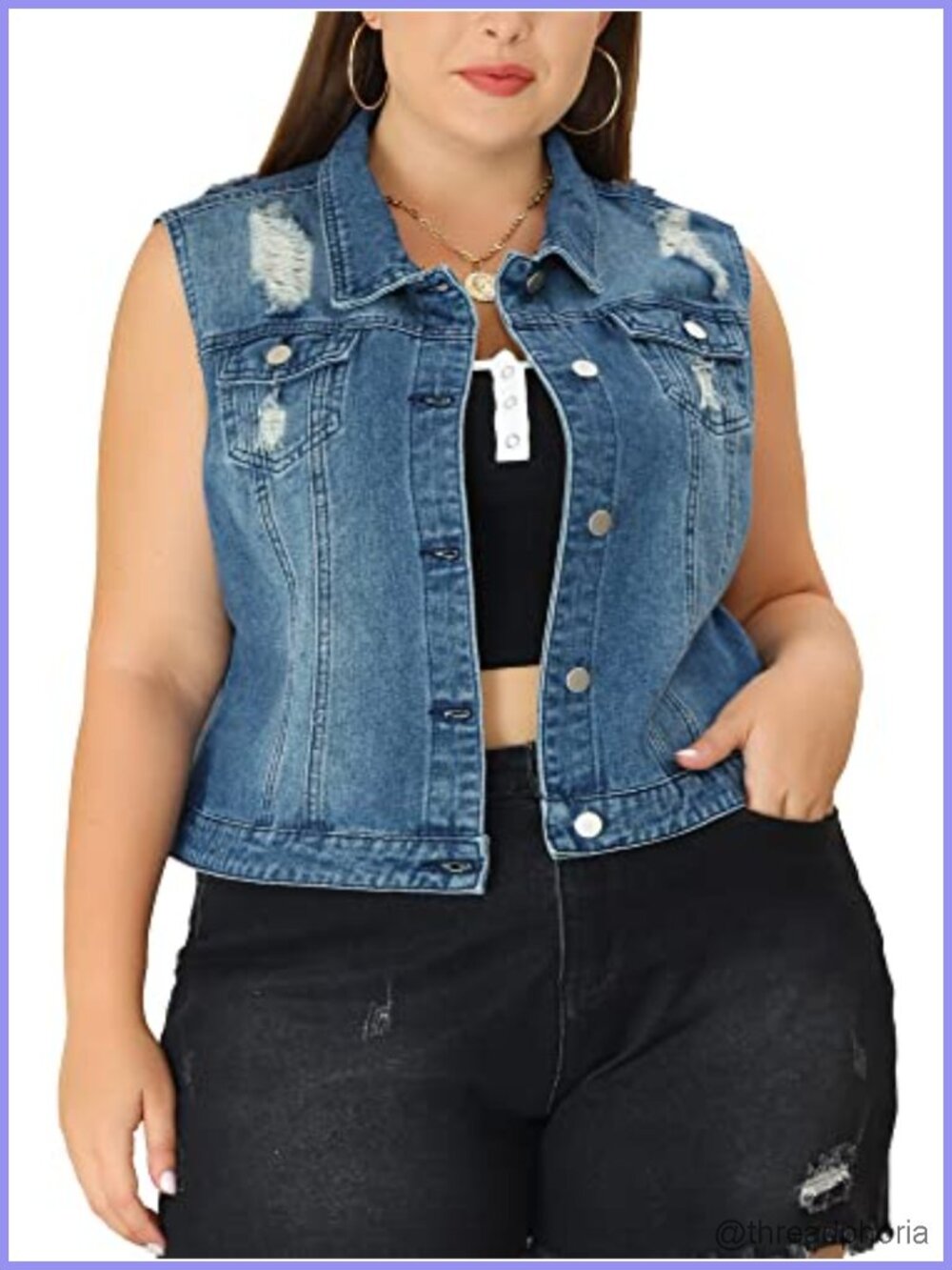 Denim Vest Top Women Plus Size Sleeveless Button Down Jean Jacket Waistcoat